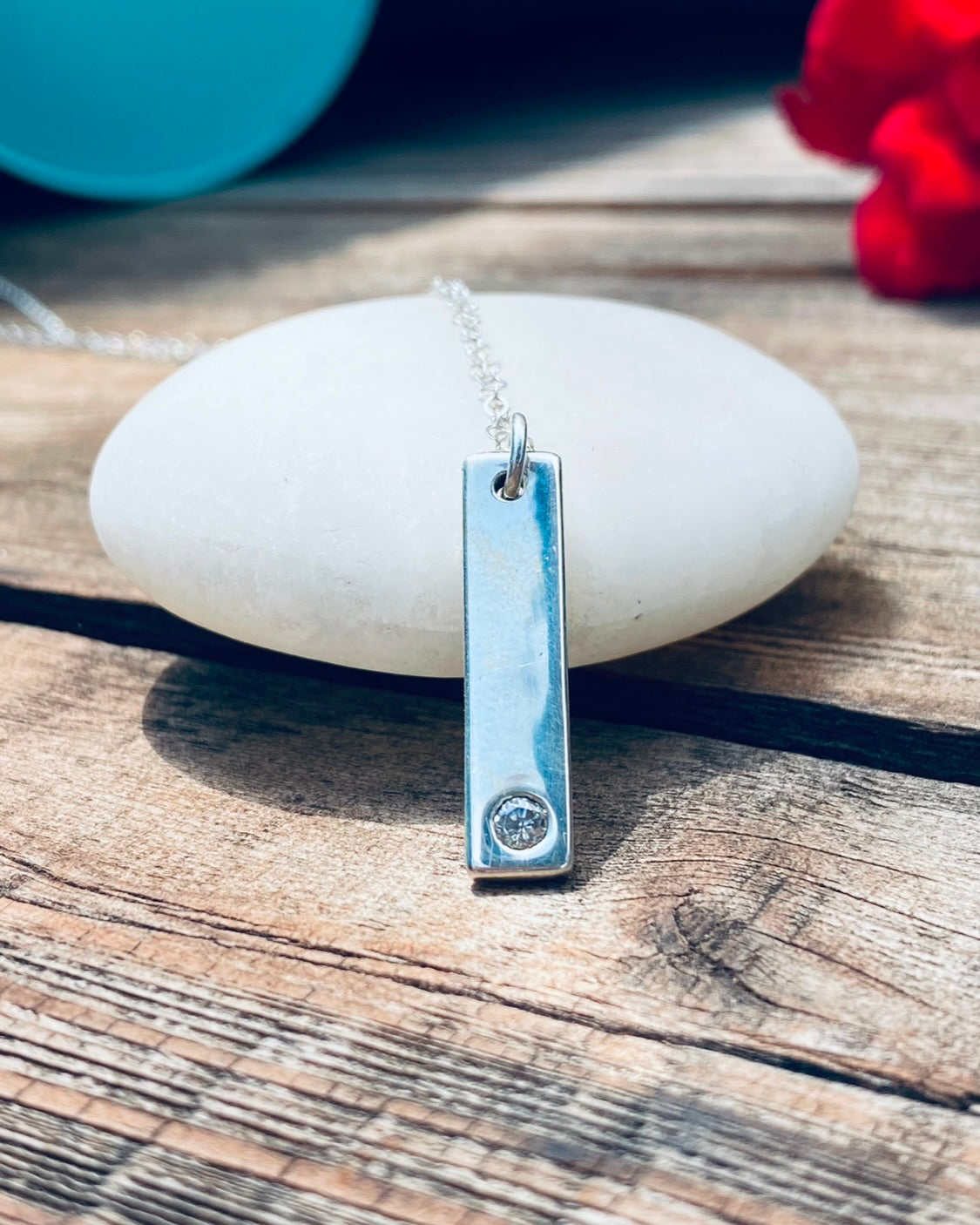 Sterling Bar Diamond Necklace