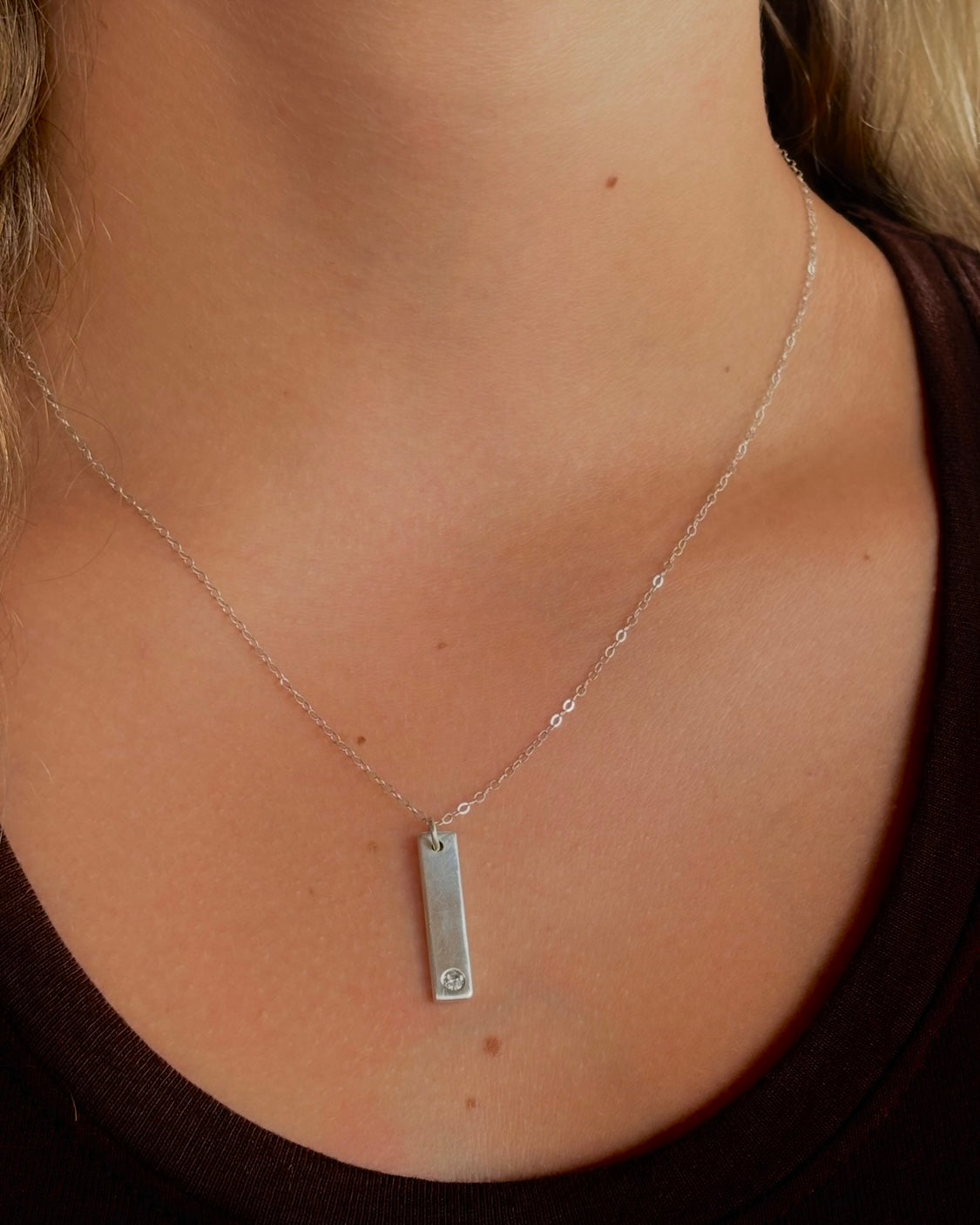 Sterling Bar Diamond Necklace