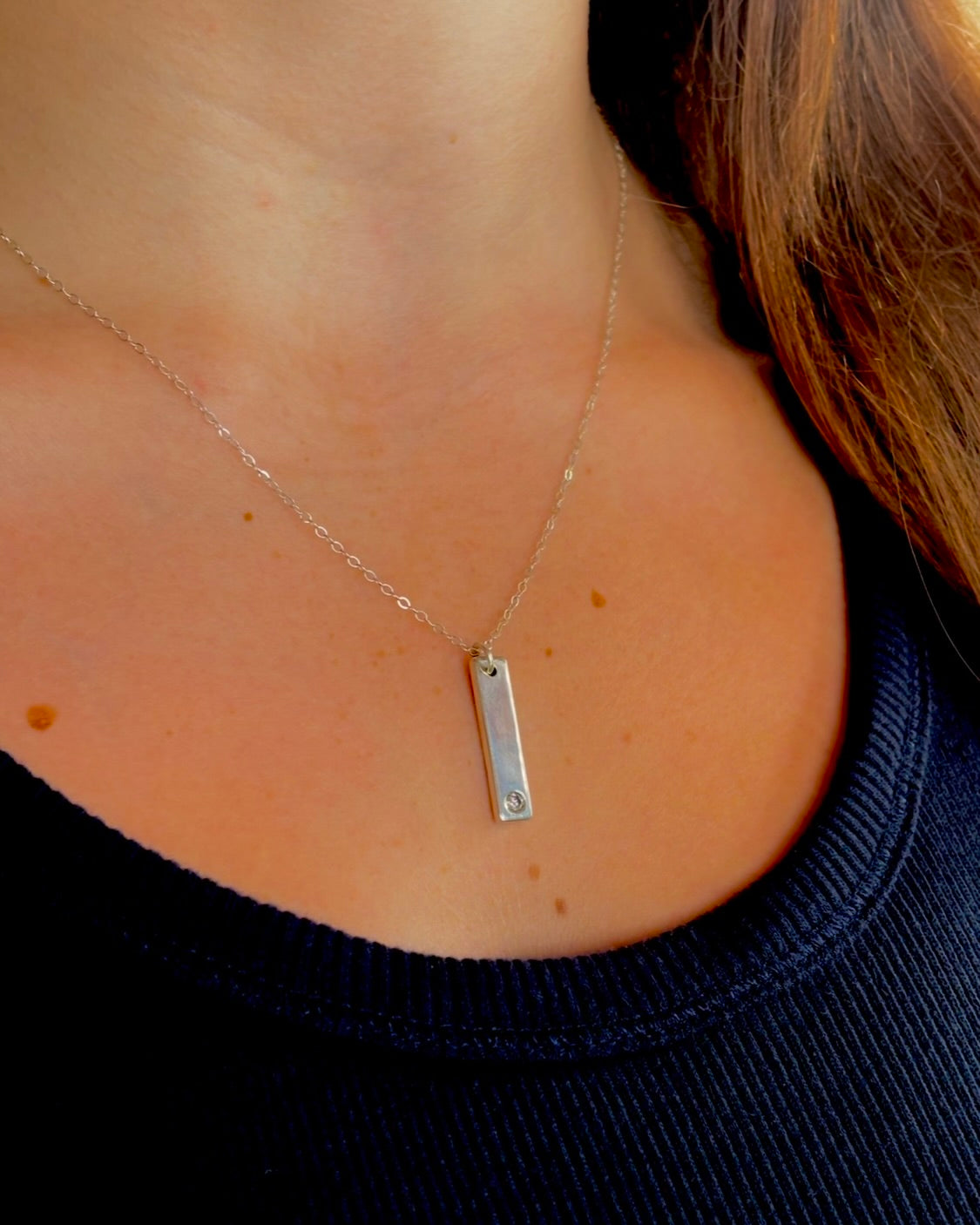 Sterling Bar Diamond Necklace